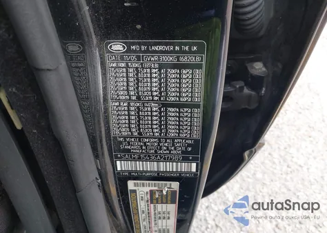 2006 Land Rover Range Rover Hse z USA, uszkodzony, nr VIN SALMF15436A217989